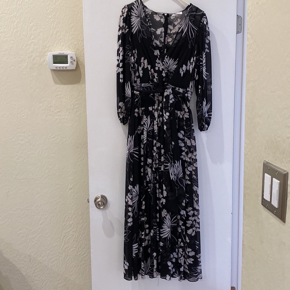 Long floral black and white dress